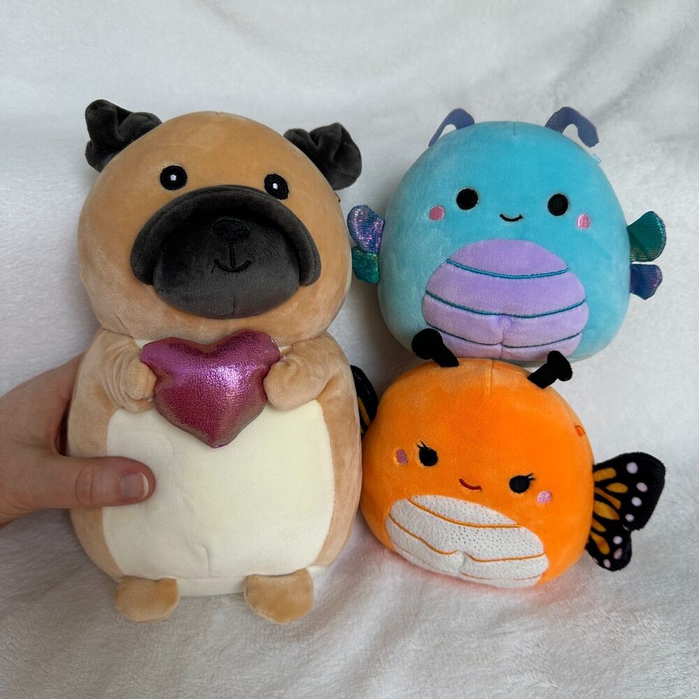 Lot of 7 Squishmallow Plush Toys Dog Parrot Butterfly Dragonfly Seahorse Axolotl - Picture 3 of 7